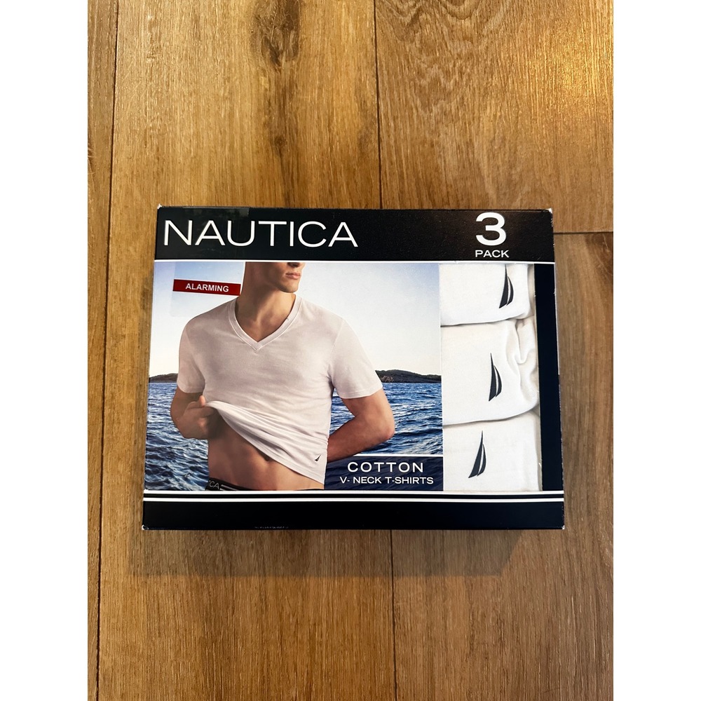 Nautica Mens 3 Pack Cotton V-Neck T-Shirts White Classic Fit Undershirts Size S